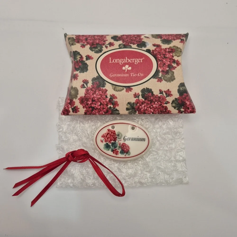 Longaberger Geranium Tie On Porcelain Decor Basket Hanger, Vintage